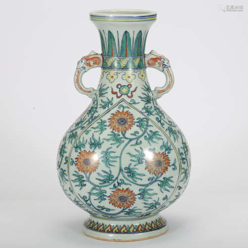 CHINESE DOUCAI TWIN EAR PORCELAIN VASE