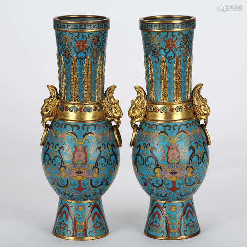 CHINESE CLOISONNE FLOWER VASES, PAIR