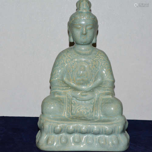 CHINESE LONGQUAN CELADON GLAZED PORCELAIN BUDDHA