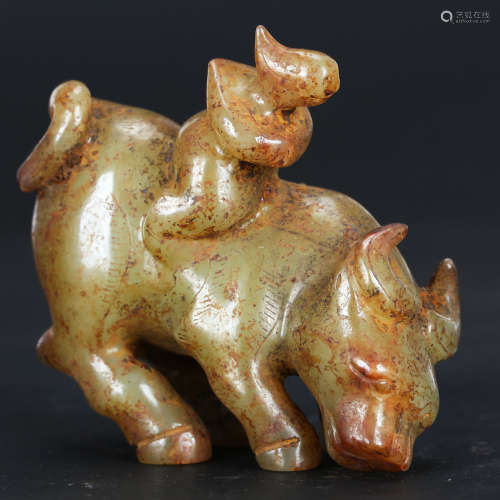 CHINESE ARCHAIC JADE CARVED OX
