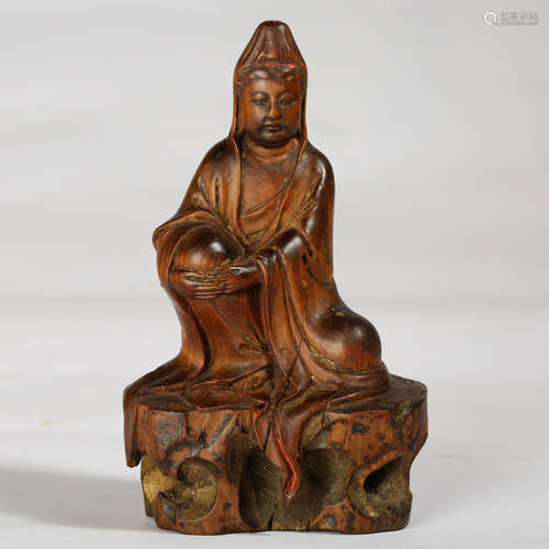 CHINESE HARDWOOD CARVED GUANYIN