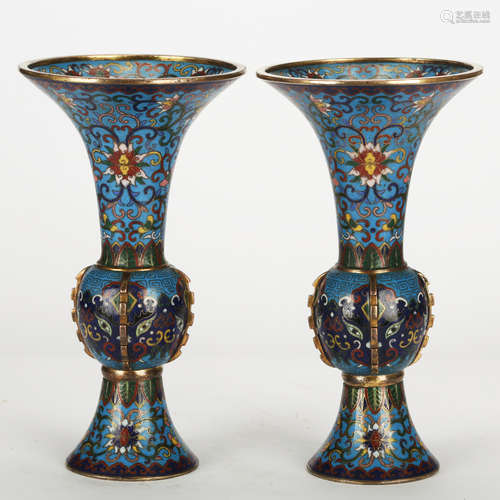 CHINESE CLOISONNE GU VASES, PAIR