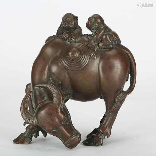 CHINESE BRONZE BOYS WITH WATER BUFFALO