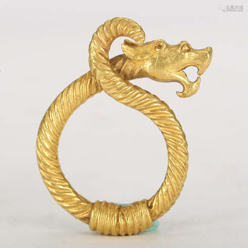 CHINESE GILT BRONZE DRAGON RING