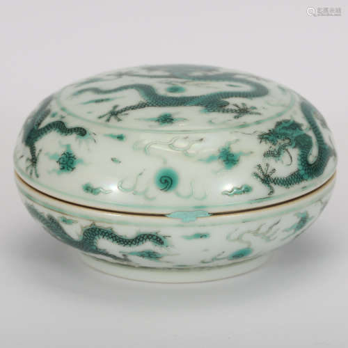 CHINESE GREEN GLAZED DRAGON COVER BOX