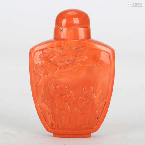 CHINESE CORAL CARVED SNUFF BOTTLES