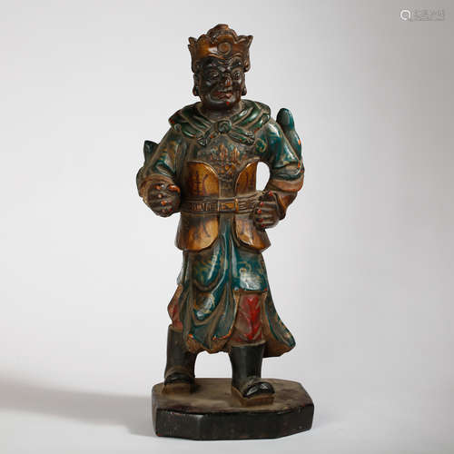 CHINESE POLYCHROME WOOD CARVED GUARDIAN