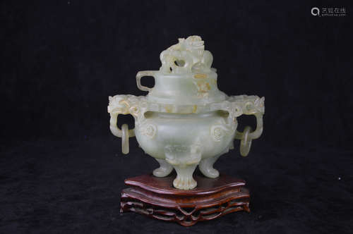 A WHITE JADE CARVED TRIPOD CENSER