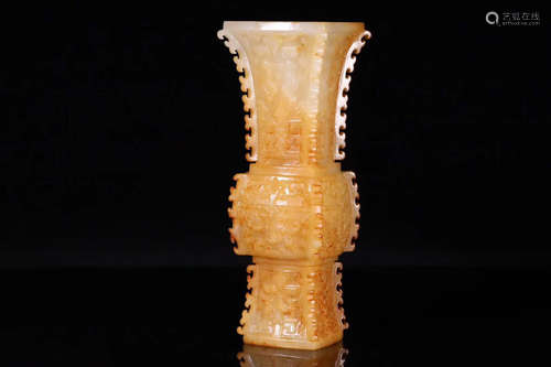 A HETIAN JADE CARVED GU VASE