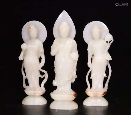 THREE HETIAN JADE CARVED BUDDHA STATUES