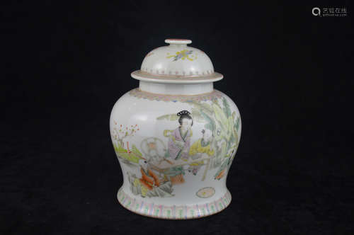 A FAMILLE-ROSE FIGURE PATTERN JAR