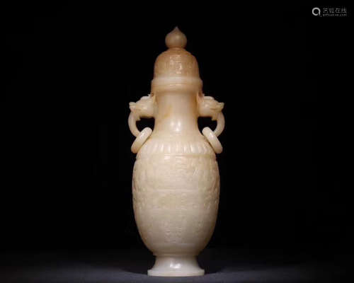 A HETIAN ZILIAO JADE CARVED DOUBLE-EAR VASE