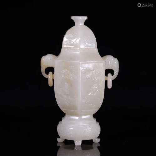 A HETIAN JADE CARVED DOUBLE-EAR VASE