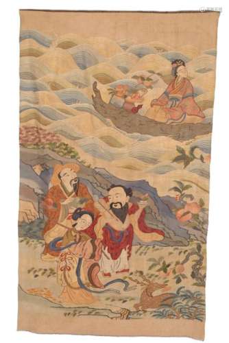 CHINESE KESI EMBROIDERY TAPESTRY OF IMMORTALS ON OCEAN