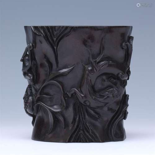 CHINESE ZITAN DRAGON BRUSH POT