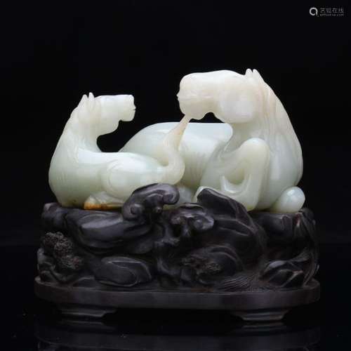 CHINESE WHITE JADE DOUBLE HORSES