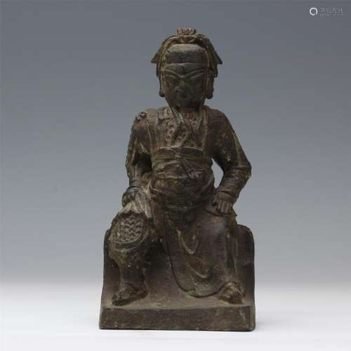 CHINESE BRONZE SEATED WARRIOR