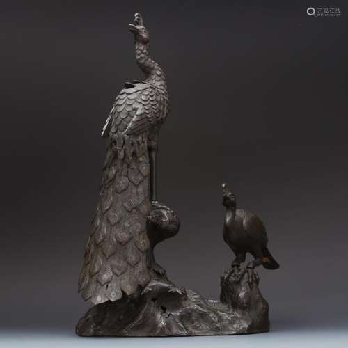 CHINESE BRONZE PEACOCK INCENSE CAGE