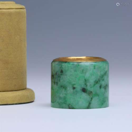 CHINESE GOLD COVERED JADEITE ARCHER'S RING