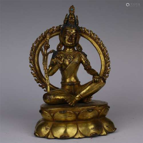 CHINESE GILT BRONZE SEATED GUANYIN