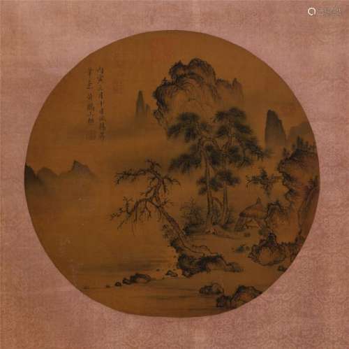 CHINESE ROUND PAINTING OF MOUNTAIN VIEWS