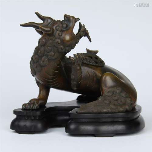 CHINESE BRONZE COUCHING BEAST INCENSE CAGE