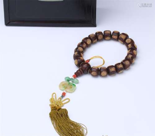 CHINESE PURE GOLD BEAD INLAID AGALWOOD BEAD BRACELET