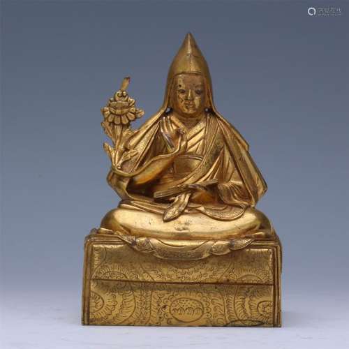 TIBETAN GILT BRONZE SEATED TSONGKHAPA