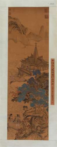 CHINESE SCROLL PAINTING OF PALACE IN MOUNTAIN