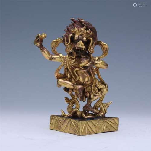 TIBETAN GILT BRONZE STANDING GUARDIAN