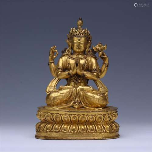 CHINESE GILT BRONZE SEATED GUANYIN