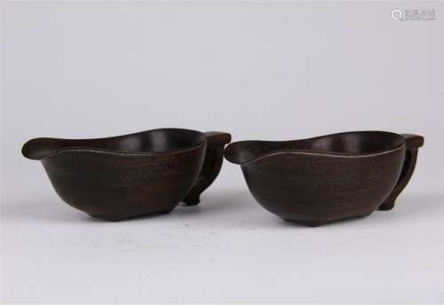 PAIR OF CHINESE ZITAN JUE CUPS