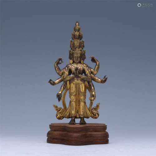 CHINESE GILT BRONZE STANDING GUANYIN