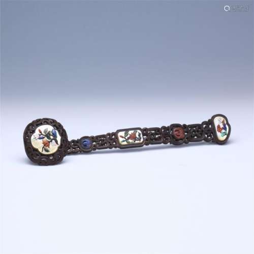 CHINESE MOTHER OF PEARL INLAID ZITAN RUYI SCEPTER