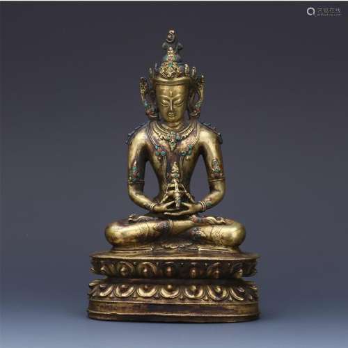 CHINESE GILT BRONZE SEATED BUDDHA