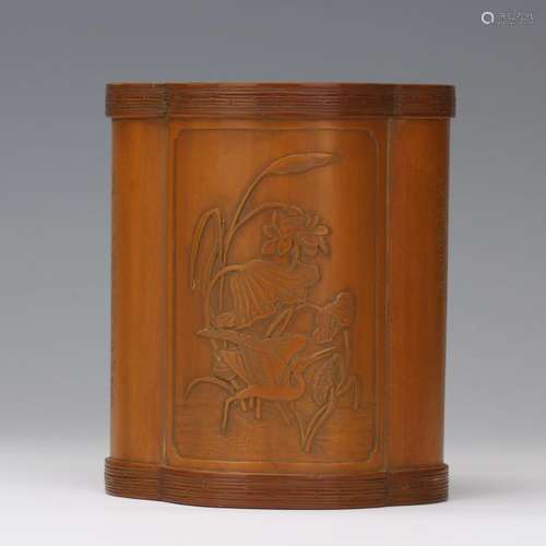 CHINESE BAMBOO INNER SKIN CRAVED BRUSH POT