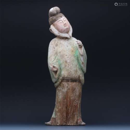 CHINESE COLOR POTTERY STANDING FIGURE TANG DYNASTY