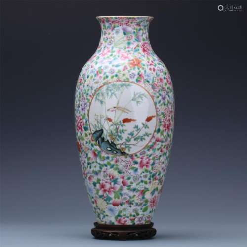 CHINESE PORCELAIN FAMILLE ROSE BIRD AND FLOWER VASE