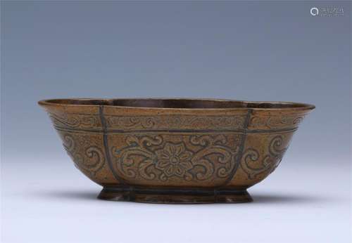 CHINESE BRONZE FLOWER SHAPED BOWL