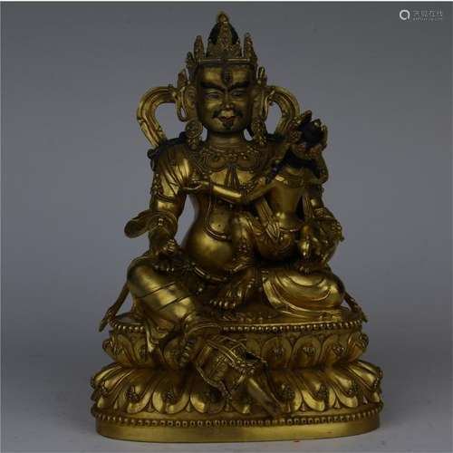 TIBETAN GILT BRONZE SEATED GOD OF WEALTH