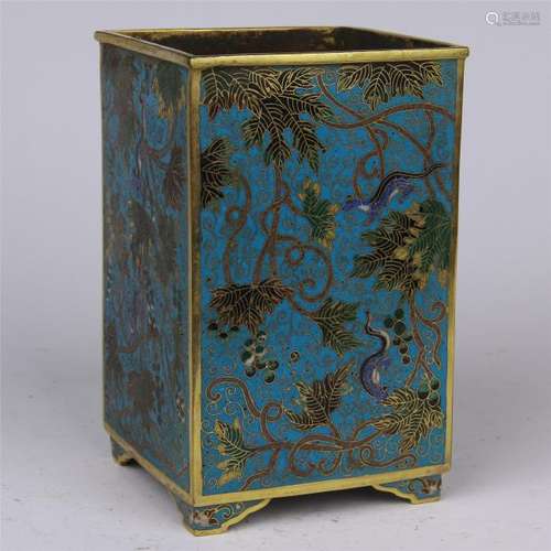 CHINESE CLOISONNE SQUARE BRUSH POT