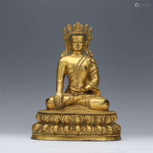 CHINESE GILT BRONZE SEATED SAKAYMUNI