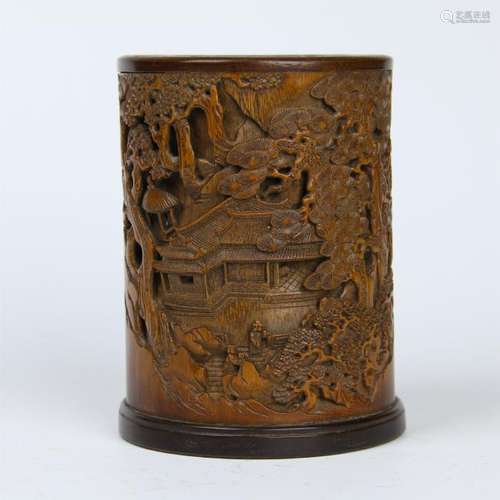 CHINESE BAMBOO CRAVED BRUSH POT