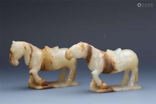 PAIR OF CHINESE NEPHRITE JADE HORSES