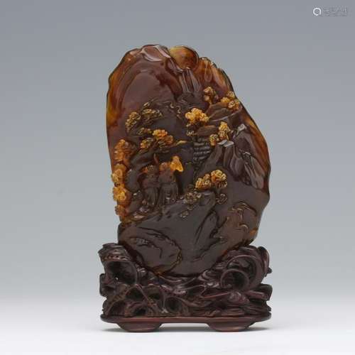 CHINESE AMBER CRAVED SHCOLAR'S ROCK