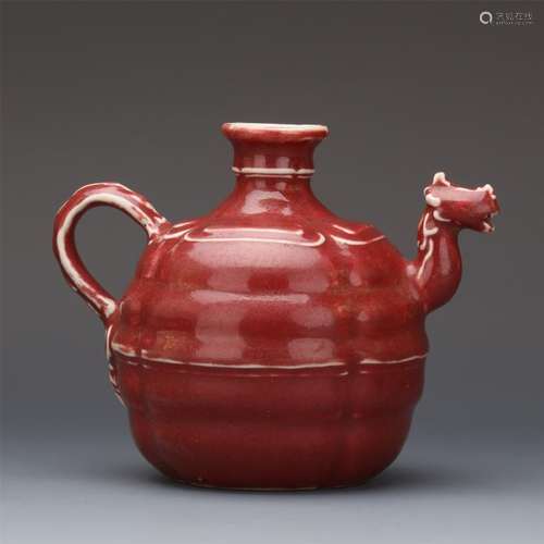 CHINESE PORCELAIN RED GLAZE KETTLE