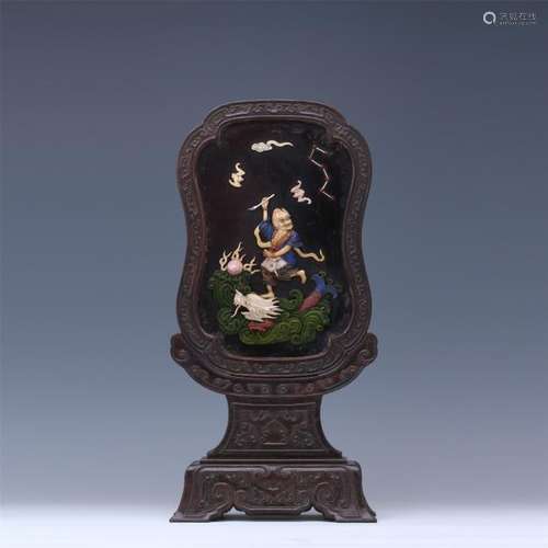 CHINESE GEM STONE INLAID ZITAN TABLE SCREEN