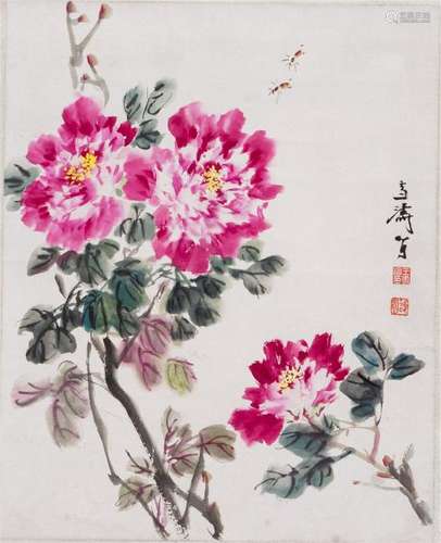 CHINESE SCROLL PAINTING OF BEE AND FLOWER