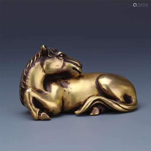 CHINESE GILT BRONZE HORSE PAPER WEIGHT