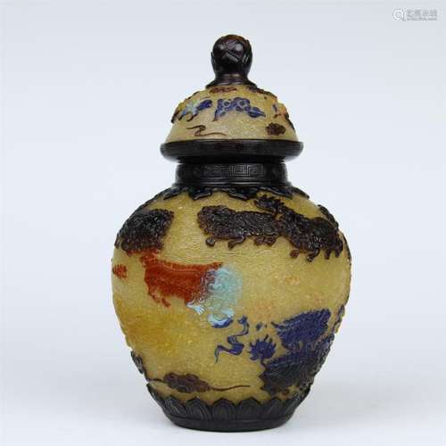 CHINESE COLOR PEKING GLASS LIDDED JAR